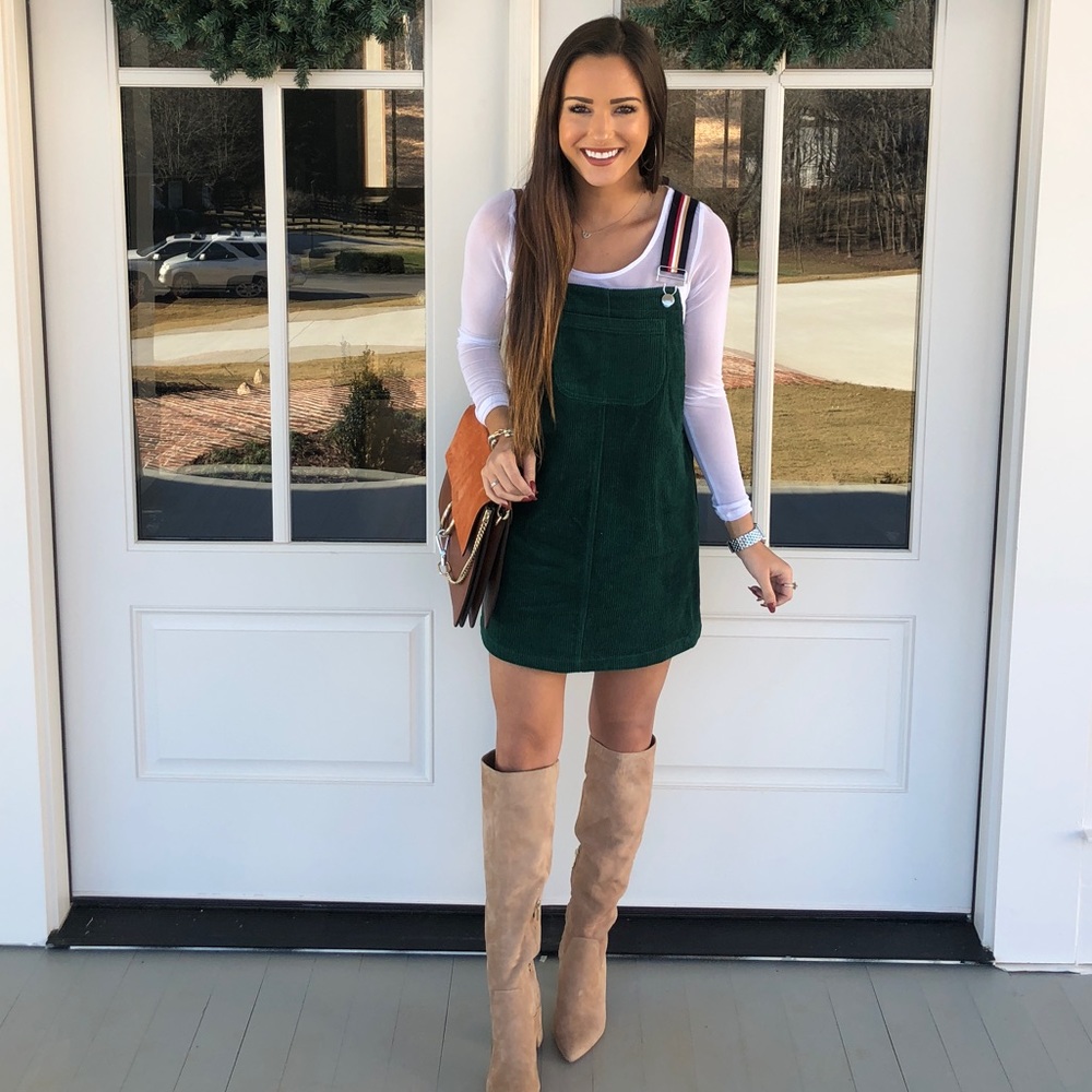 Striped strap corduroy overall dress